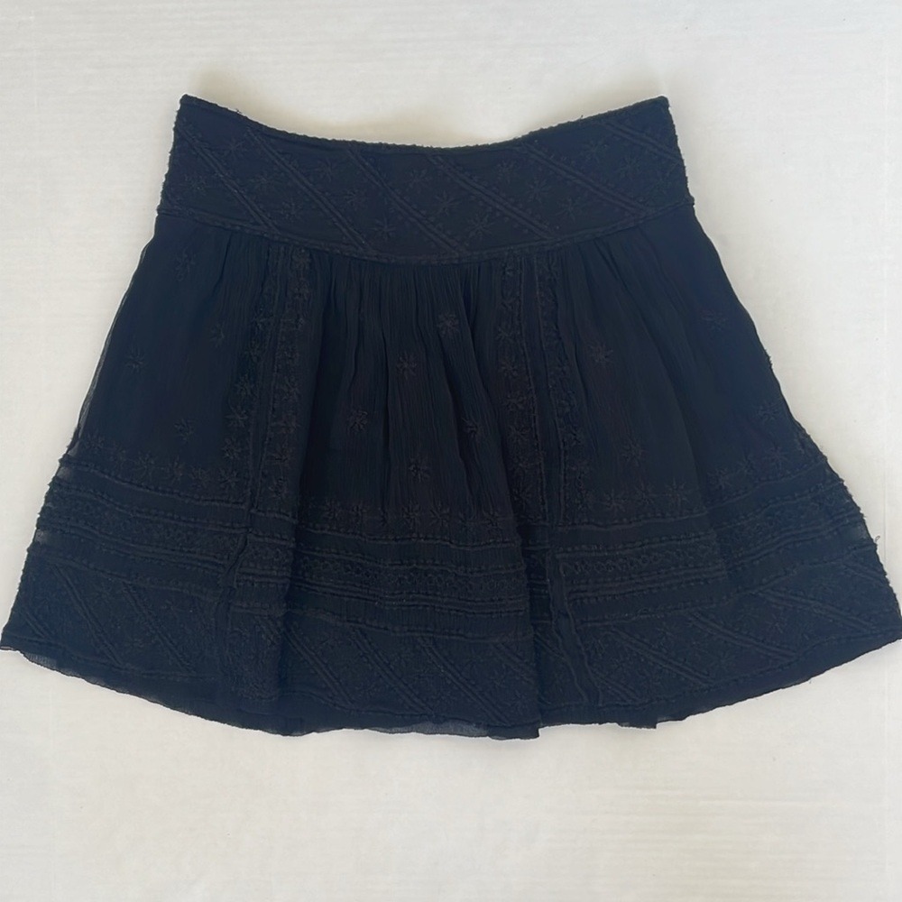 Isabel Marant Elegant Black Silk Embroidered Lined Mini Skirt Size 38